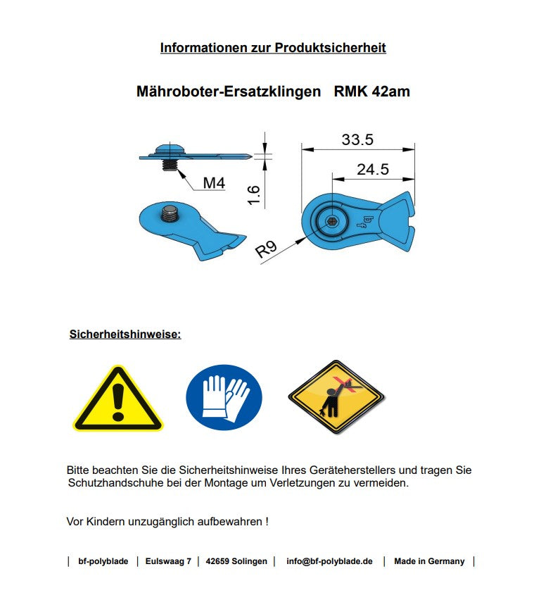 30 Stück "RMK 42am" Klingen für Mähroboter mit M4 Befestigungsschrauben