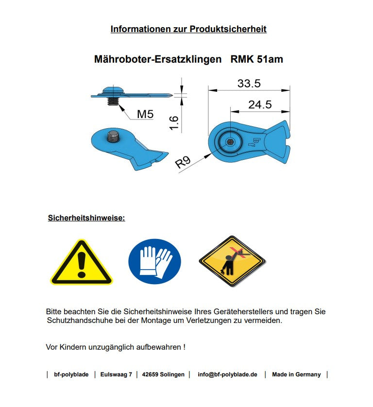 30 Stück  "RMK 51am"   Klingen für Mähroboter mit M5 Befestigungsschrauben